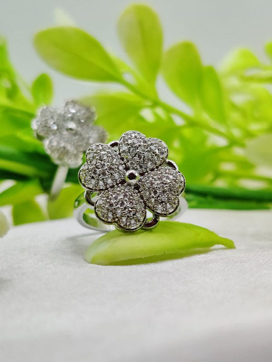 1 Piece Imported Elegant Dual-Tone Floral Gemstone Ring OYE HOYE BAZAR